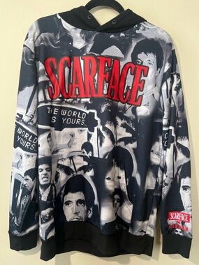Reason Scarface Black & White Graphic Hoodie with Red Logo